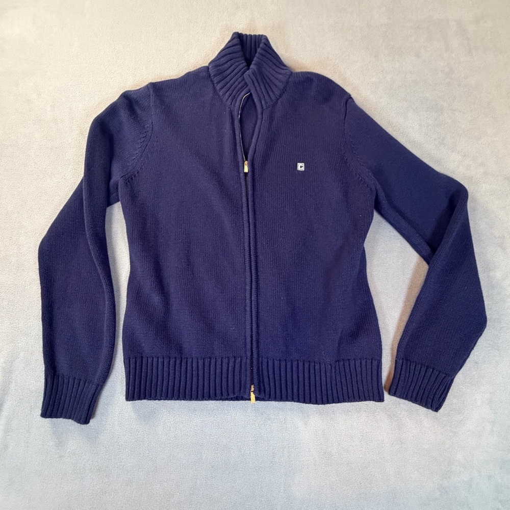 Chaps Women's Navy Blue Full Zip Cardigan Sweater- XL- Classic/Preppy